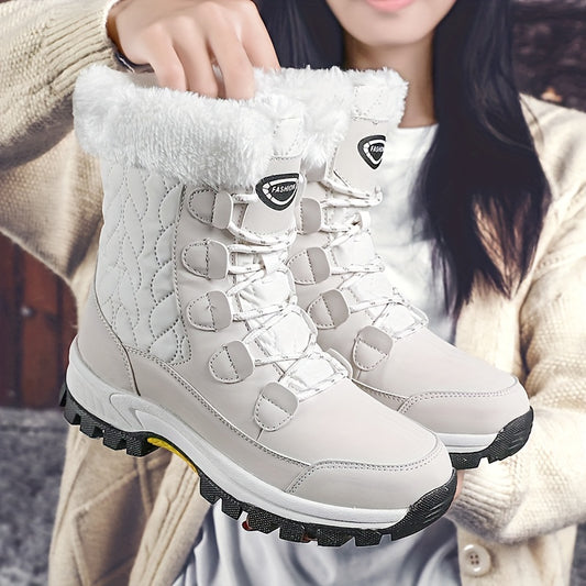 Damen Winterschuhe | Hohe Schnürstiefel mit Fellkragen