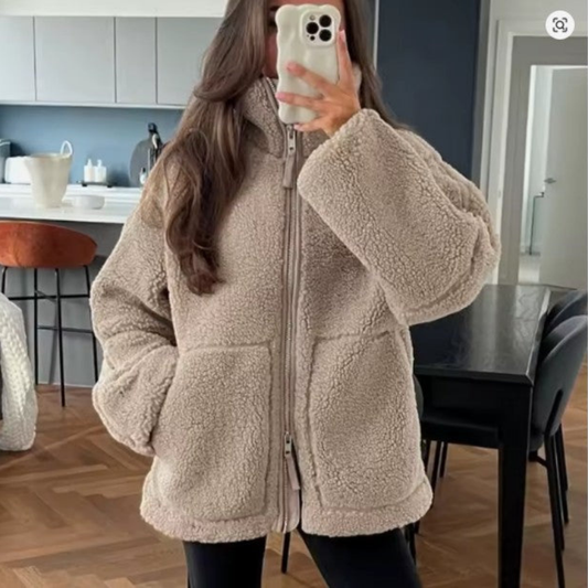 Damen Übergangsjacke | Oversize Teddy Mit Reißverschluss