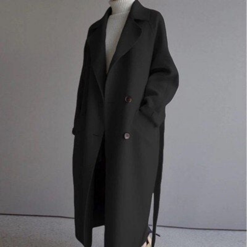 Damen Langer Klassischer Wintermantel | Zwei-Knopf Revers Design