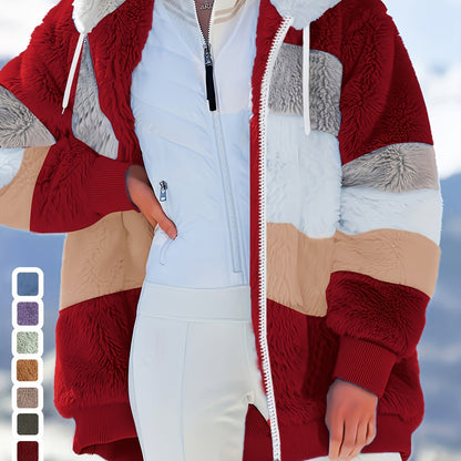 Damen Fleecejacke Mit Kapuze | Gestreift Leicht