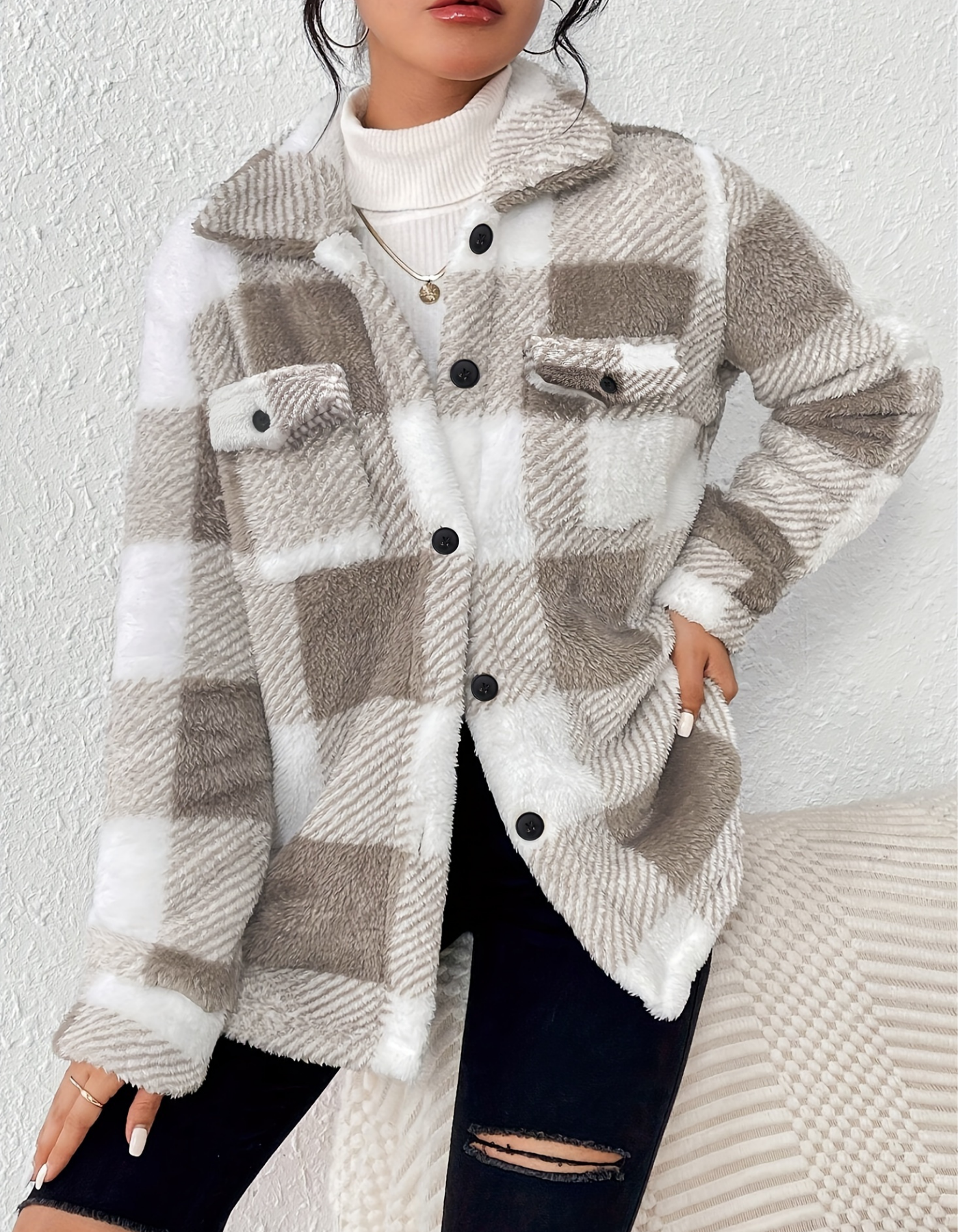 Damen Karierte Fleecejacke | Übergangsjacke Leicht