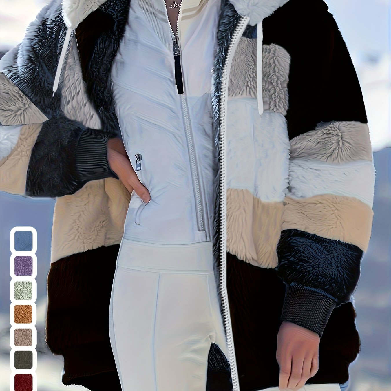 Damen Fleecejacke Mit Kapuze | Gestreift Leicht