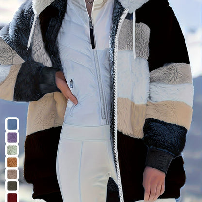 Damen Fleecejacke Mit Kapuze | Gestreift Leicht