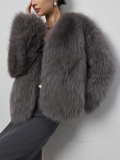 Damen Winterjacke Eleganter Kunstpelzmantel | Mit Kontrastdetails