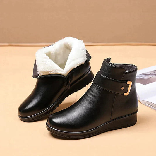 Winterschuhe Damen Stiefel | Knöchelhoch mit Wedgesohle und Riemen