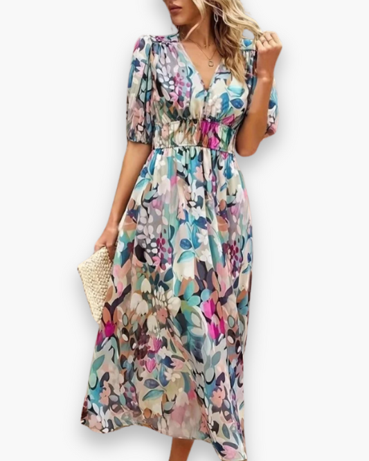 Damen Elegantes Blumenmuster Kleid | Midi