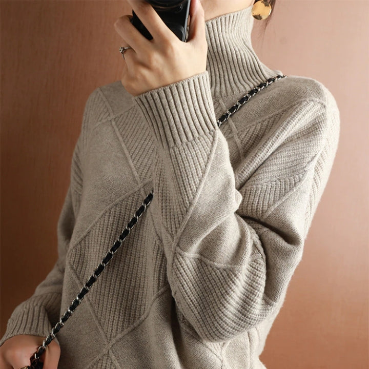 Pullover Damen Oversize Strick | Rollkragen Design Vielseitig Kombinierbar