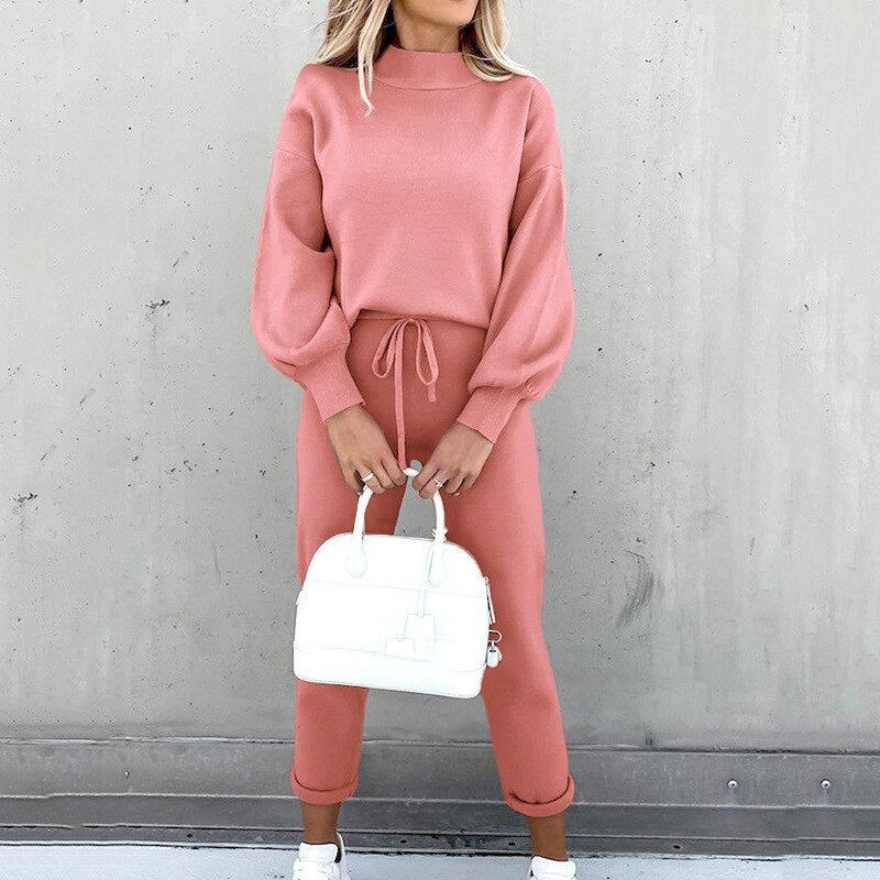 Pullover Damen Und Hosen Set | Lockere Passform Mit Rollkragen