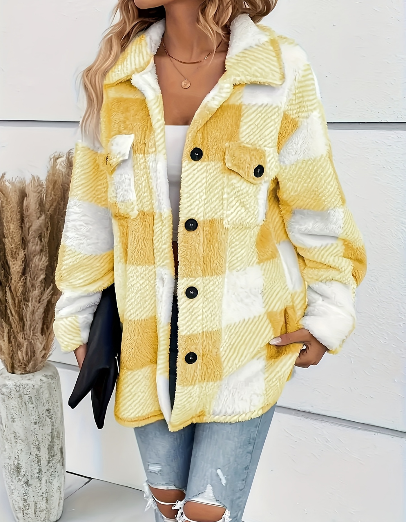 Damen Karierte Fleecejacke | Übergangsjacke Leicht