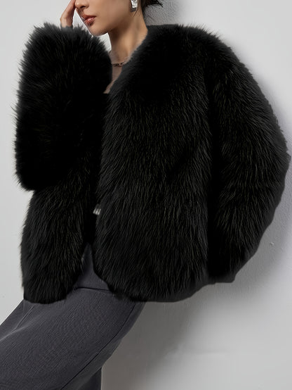 Damen Winterjacke Eleganter Kunstpelzmantel | Mit Kontrastdetails