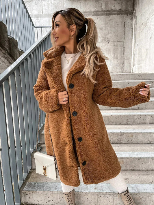Mantel Damen Winter Lang | Klassischer Kragen Mit Knöpfen