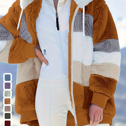 Damen Fleecejacke Mit Kapuze | Gestreift Leicht