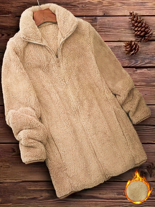Damen Winterjacke Langer Wollmantel | Mit Reißverschluss