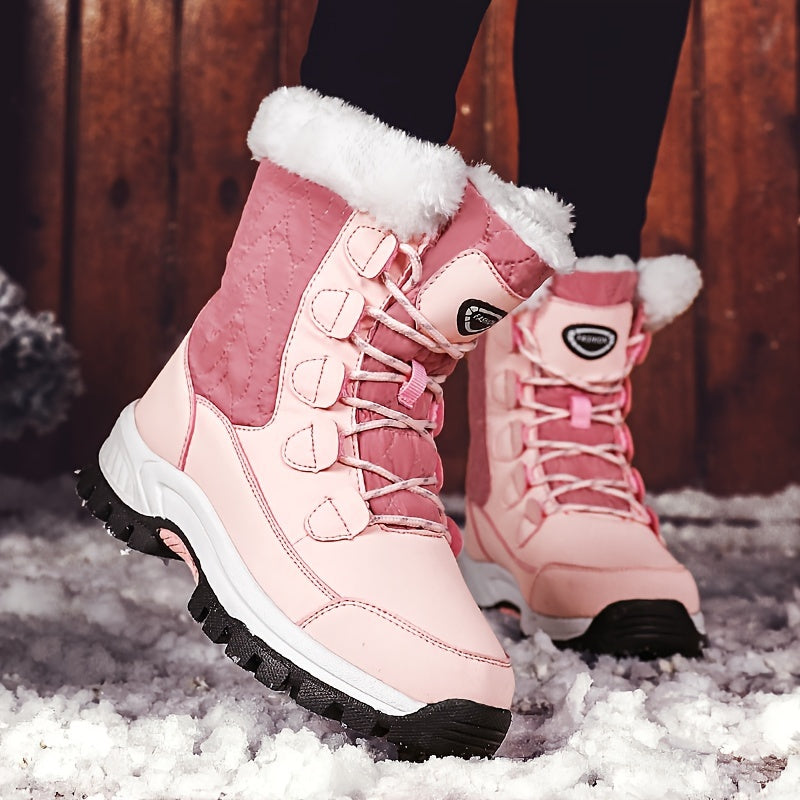 Damen Winterschuhe | Hohe Schnürstiefel mit Fellkragen