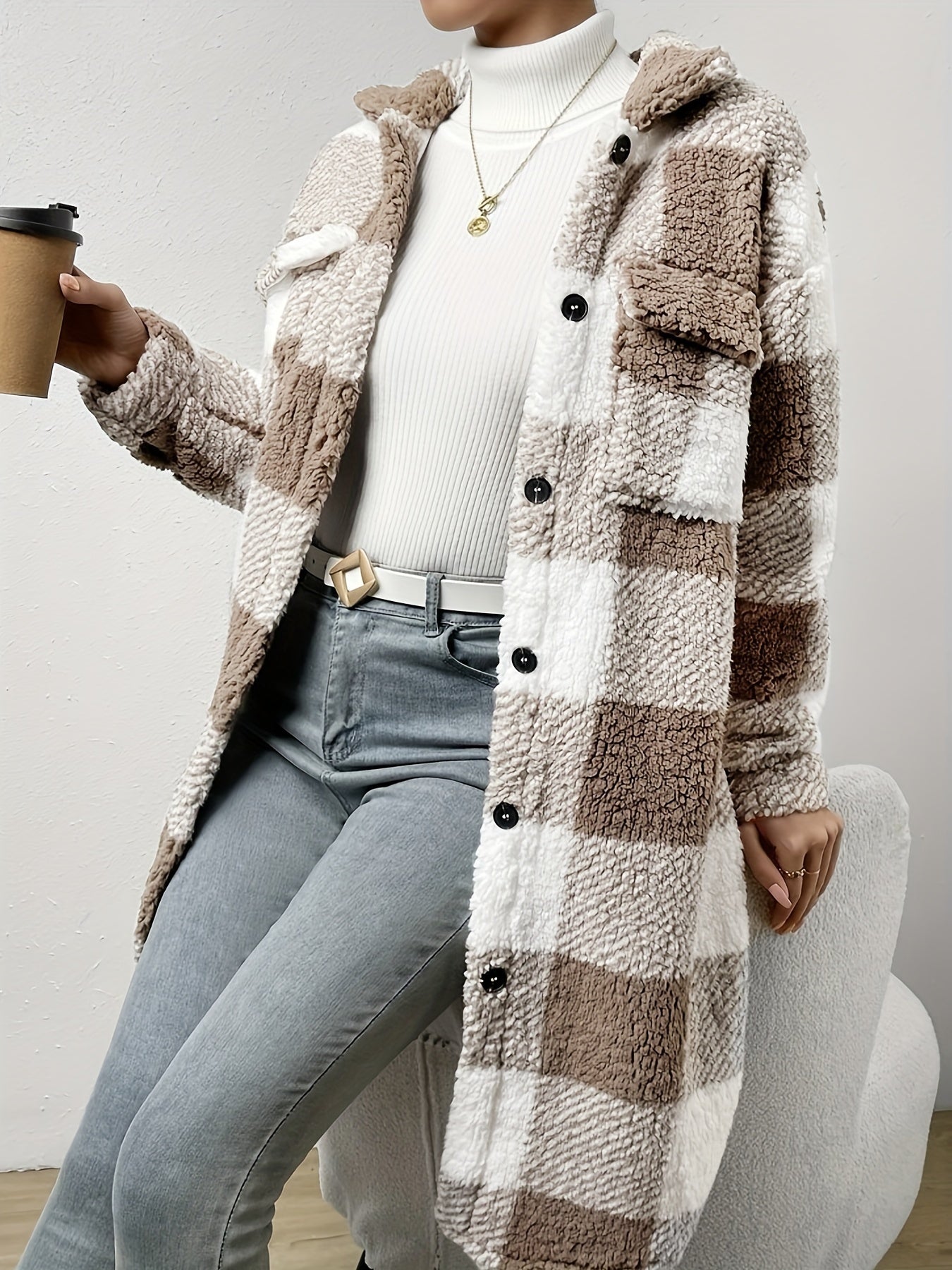 Mantel Damen | Wintermantel Damen Kariert Mit Knopfleiste