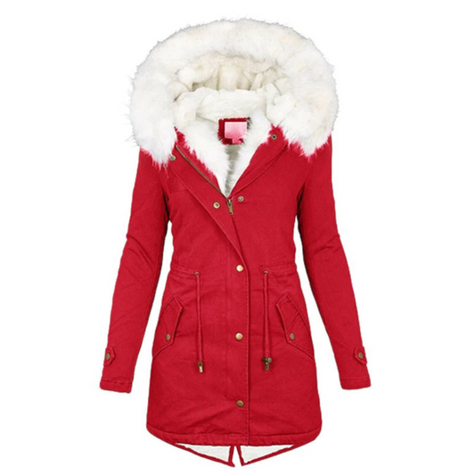 Damen Winterjacke Lange Wintermantel | Mit Kapuze und Fellkragen