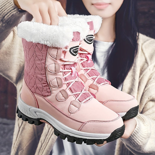 Damen Winterschuhe | Hohe Schnürstiefel mit Fellkragen