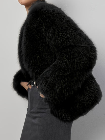 Damen Winterjacke Eleganter Kunstpelzmantel | Mit Kontrastdetails
