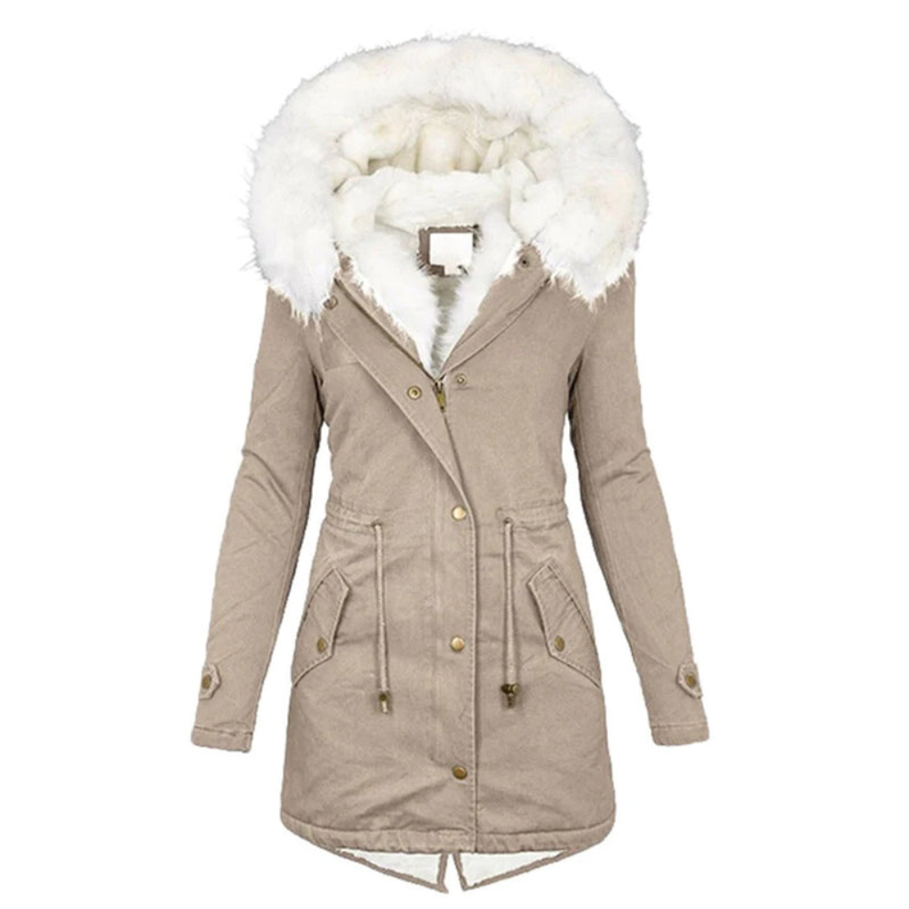 Damen Winterjacke Lange Wintermantel | Mit Kapuze und Fellkragen