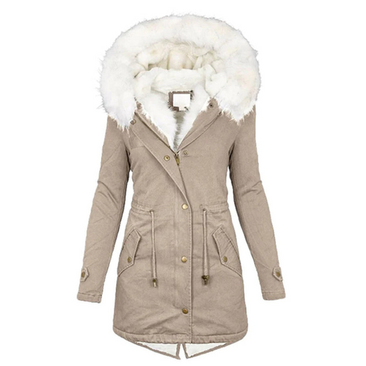 Damen Winterjacke Lange Wintermantel | Mit Kapuze und Fellkragen