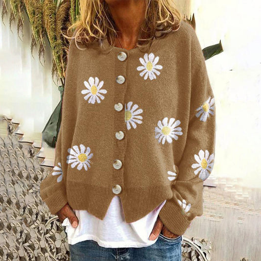 Pullover Damen Blumenmuster | Mit Knopfverschluss