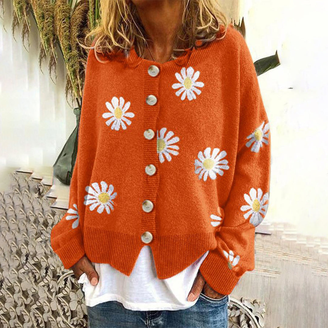 Pullover Damen Blumenmuster | Mit Knopfverschluss