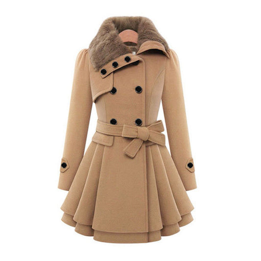 Winterjacke Damen Eleganter Langer Wintermantel | Mit Fellkragen und Kapuze