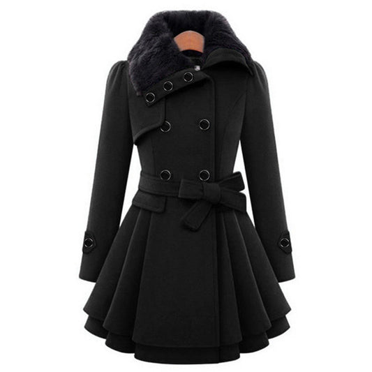 Winterjacke Damen Eleganter Langer Wintermantel | Mit Fellkragen und Kapuze
