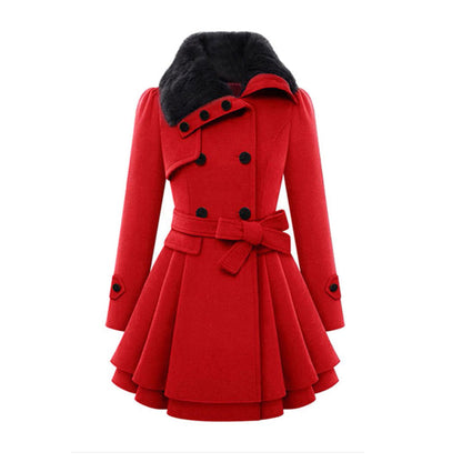Winterjacke Damen Eleganter Langer Wintermantel | Mit Fellkragen und Kapuze
