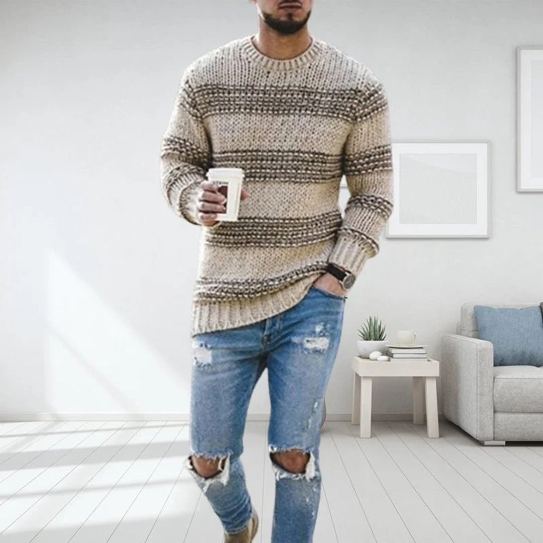 Pullover Herren Gestreiftem Design | Mit Rundhals Und Langarm