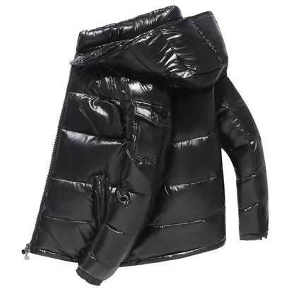 Herren Glänzende Puffer Jacke | Kapuzen Gesteppte Ausführung
