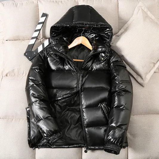Herren Glänzende Puffer Jacke | Kapuzen Gesteppte Ausführung