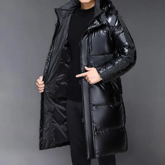 Glänzender Kapuzen Puffer Mantel Für Herren | Gesteppte Winteroberbekleidung