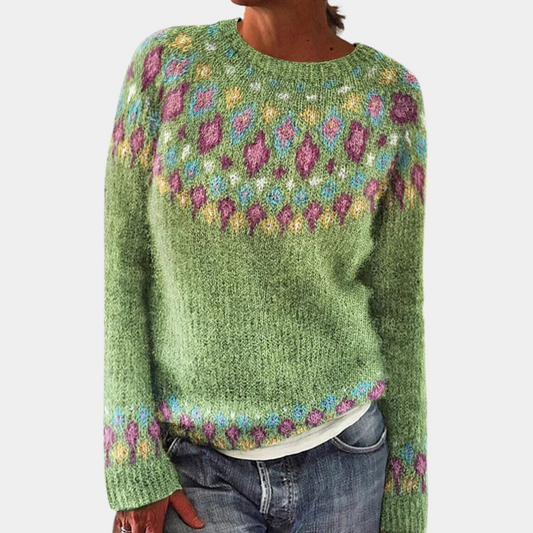 Pullover Damen Strick Rundhals | Buntes Muster Vielseitig
