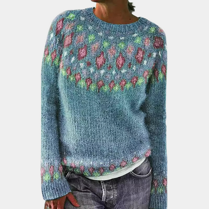 Pullover Damen Strick Rundhals | Buntes Muster Vielseitig