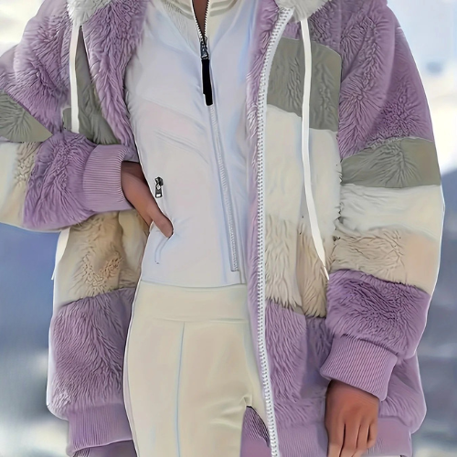 Damen Fleecejacke Mit Kapuze | Gestreift Leicht