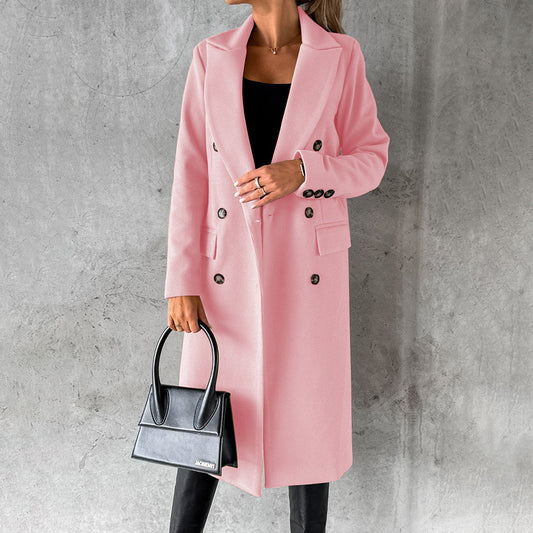 Damen Eleganter Doppelreihiger Mantel | Langer Reverskragen