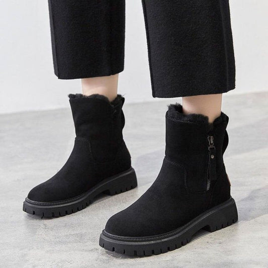 Winterschuhe Damen | Knöchelhoch mit Reißverschluss und Runder Zehenform