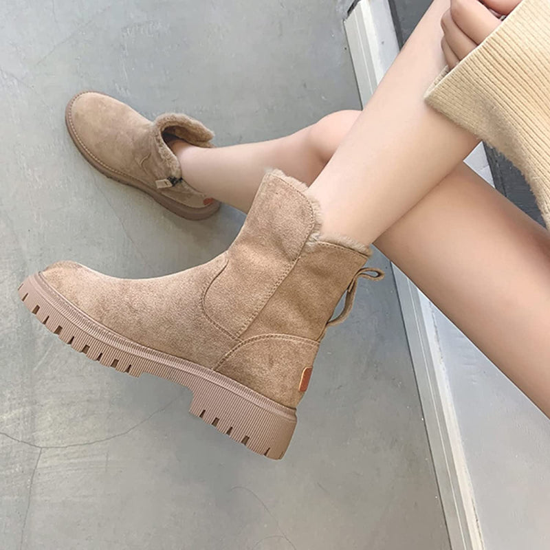 Winterschuhe Damen | Knöchelhoch mit Reißverschluss und Runder Zehenform