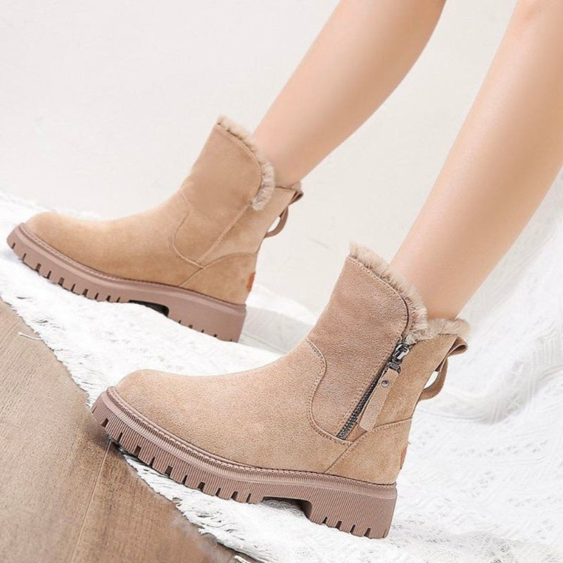 Winterschuhe Damen | Knöchelhoch mit Reißverschluss und Runder Zehenform