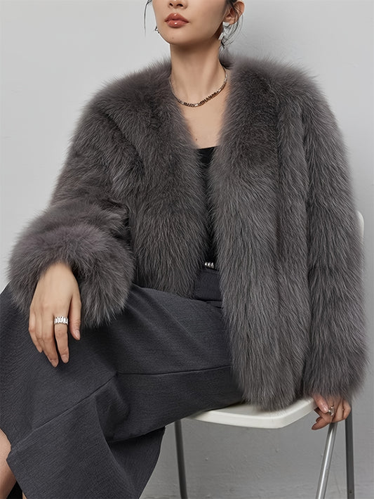 Damen Winterjacke Eleganter Kunstpelzmantel | Mit Kontrastdetails