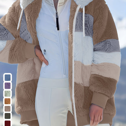 Damen Fleecejacke Mit Kapuze | Gestreift Leicht