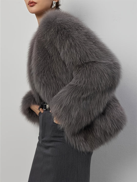 Damen Winterjacke Eleganter Kunstpelzmantel | Mit Kontrastdetails