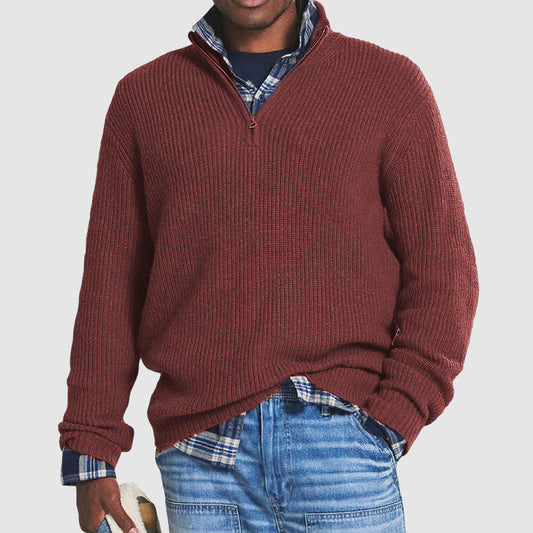 Pullover Herren | Langarm Stehkragen mit Halbreißverschluss Freizeitmode