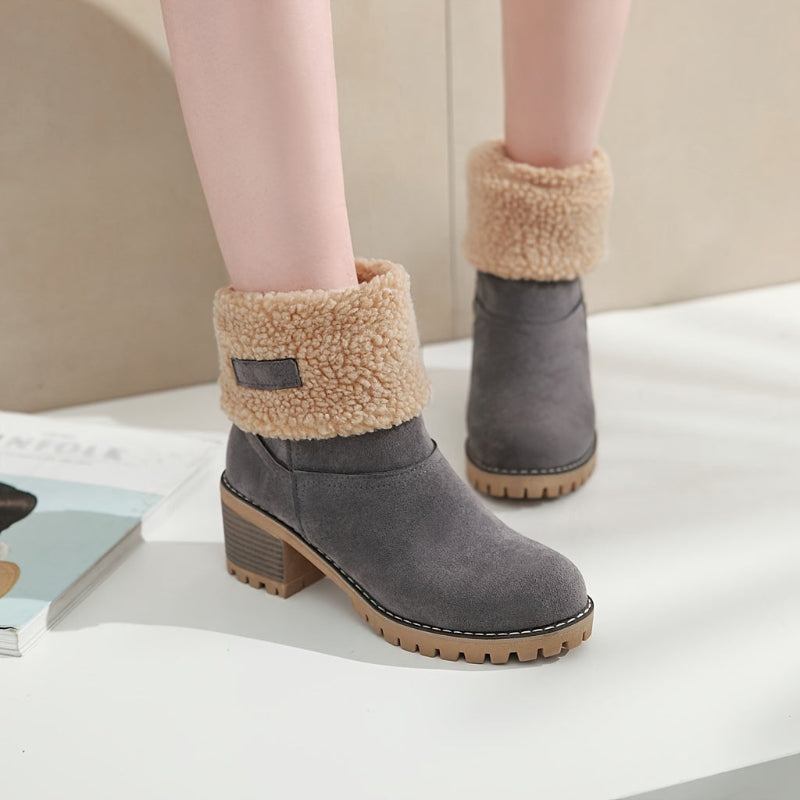 Winterschuhe Damen Stiefel | Umklappbarer Schaft mit Blockabsatz