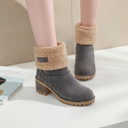 Winterschuhe Damen Stiefel | Umklappbarer Schaft mit Blockabsatz
