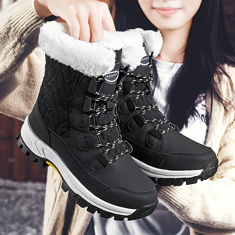 Damen Winterschuhe | Hohe Schnürstiefel mit Fellkragen