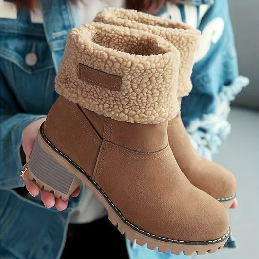 Winterschuhe Damen Stiefel | Umklappbarer Schaft mit Blockabsatz