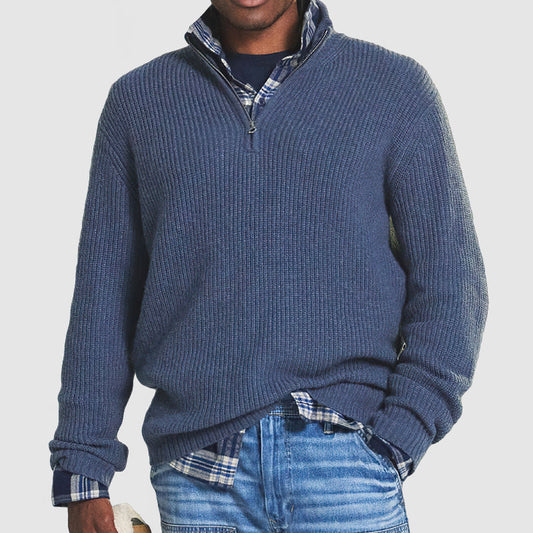 Pullover Herren | Langarm Stehkragen mit Halbreißverschluss Freizeitmode