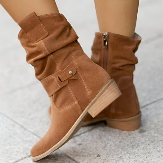 Winterstiefel Damen | Mittelhoher Schaft Mit Faltenoptik